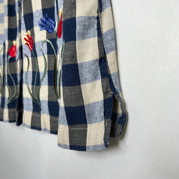 RARE Vintage 2-in-1 Blue Gingham Embroidered Shirt & Vest Women M Tulips Twofer - Picture 5 of 15